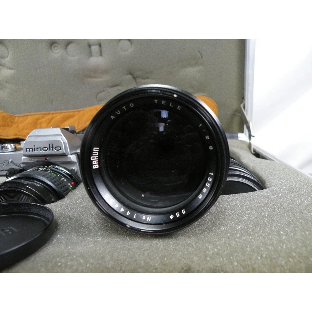 Minolta SRT 202 CLC 35mm Film Camera Kit w/ MC Rokkor-X 50mm, Vivitar, Braun